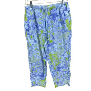 Habitat linen casual pull on pants marbled swirl women’s large blue green